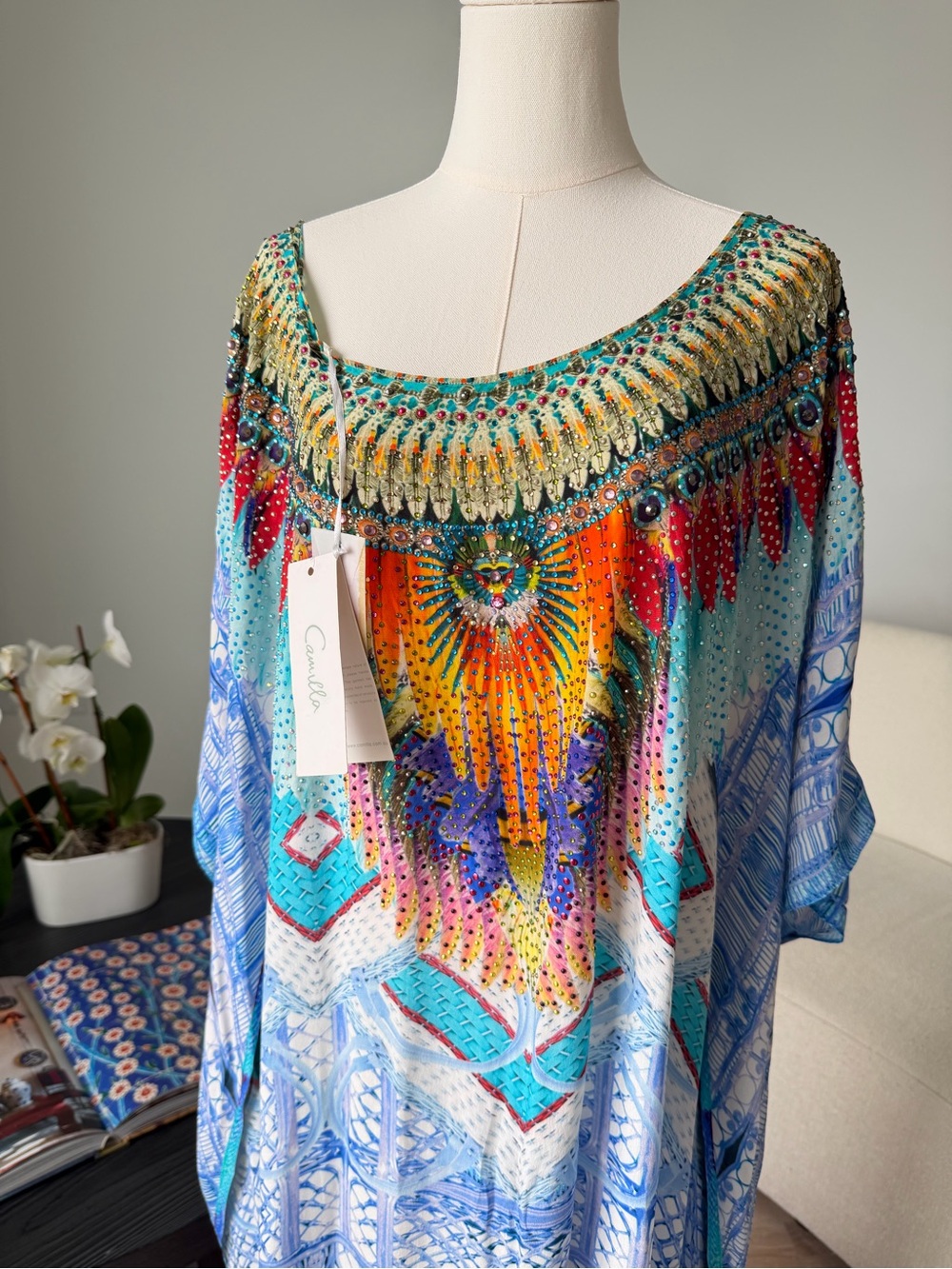 Camilla Silk Crystal Embellished Caftan Kaftan One Size NWT $600 Resort Cover Up - Picture 15 of 17